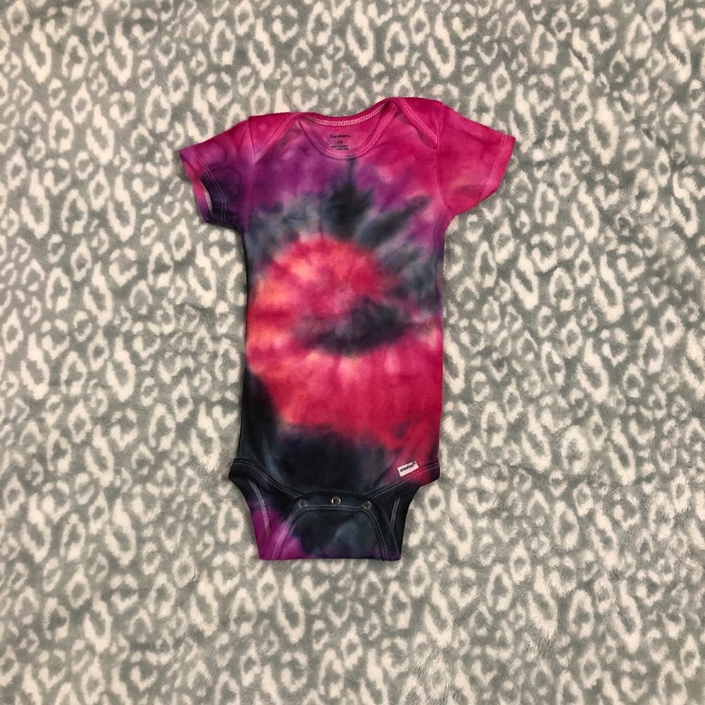 Gerber Handmade Tie-Dye Pink, Black, Purple, Baby Onesie [12mo] [2/$28, 3/$39]